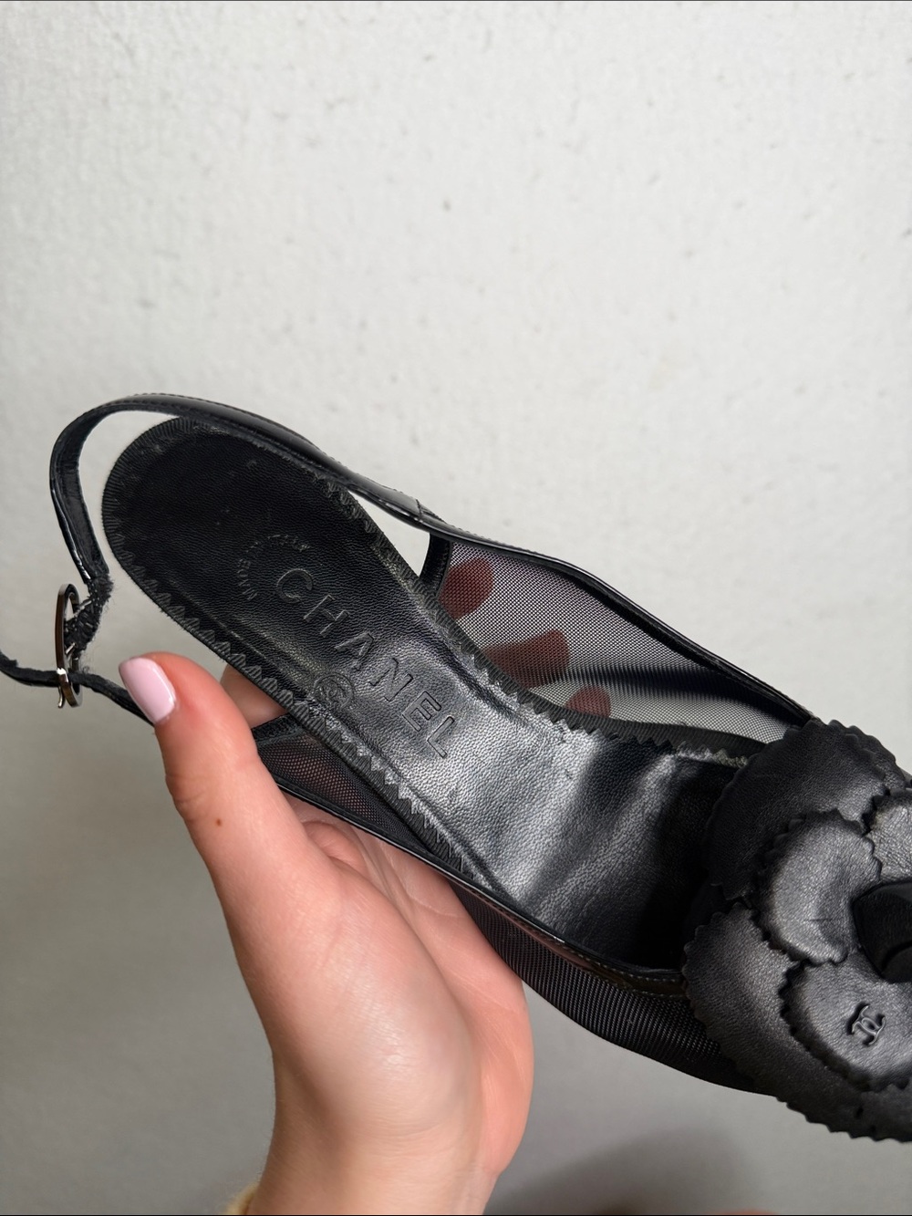 Vintage Chanel Peep Toe Flower Slingback Kitten Heels 37.5 - Picture 3 of 9
